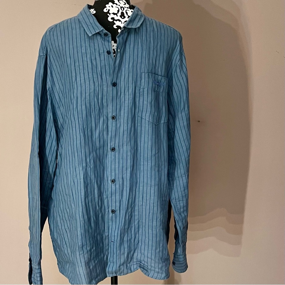 ESCALES Paris Men’s 100% Natural Linen Striped Summer Luxury Button-Down